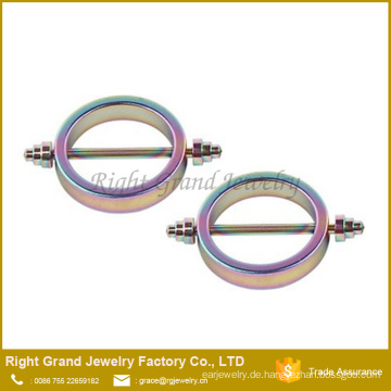 Chirurgischer Stahl Rainbow Titanium plattiert Kreis Form Nippel Ringe Körperschmuck